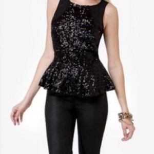 Black Sequined Peplum Top | Size: Small